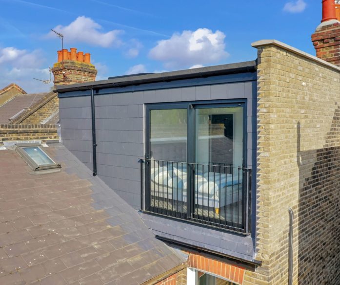 Beautiful loft conversion in clapham SW12 London, hip to gable with exterior french doors and stock brickwork