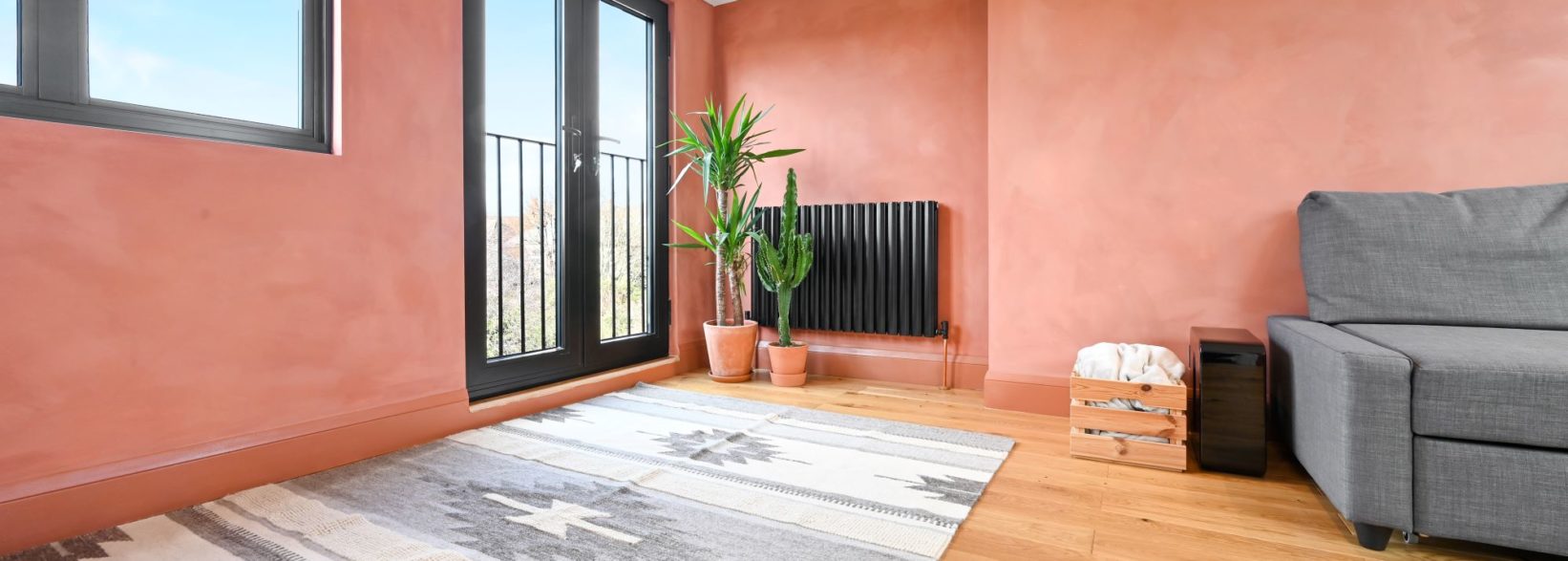 Hardwood floors and limewash walls in Victorian conversion Hackney E5