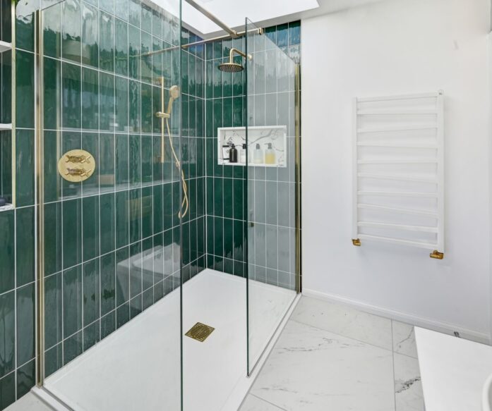 Walk-in shower in contemporary bathroom, Hackney E9 East London Loft conversion