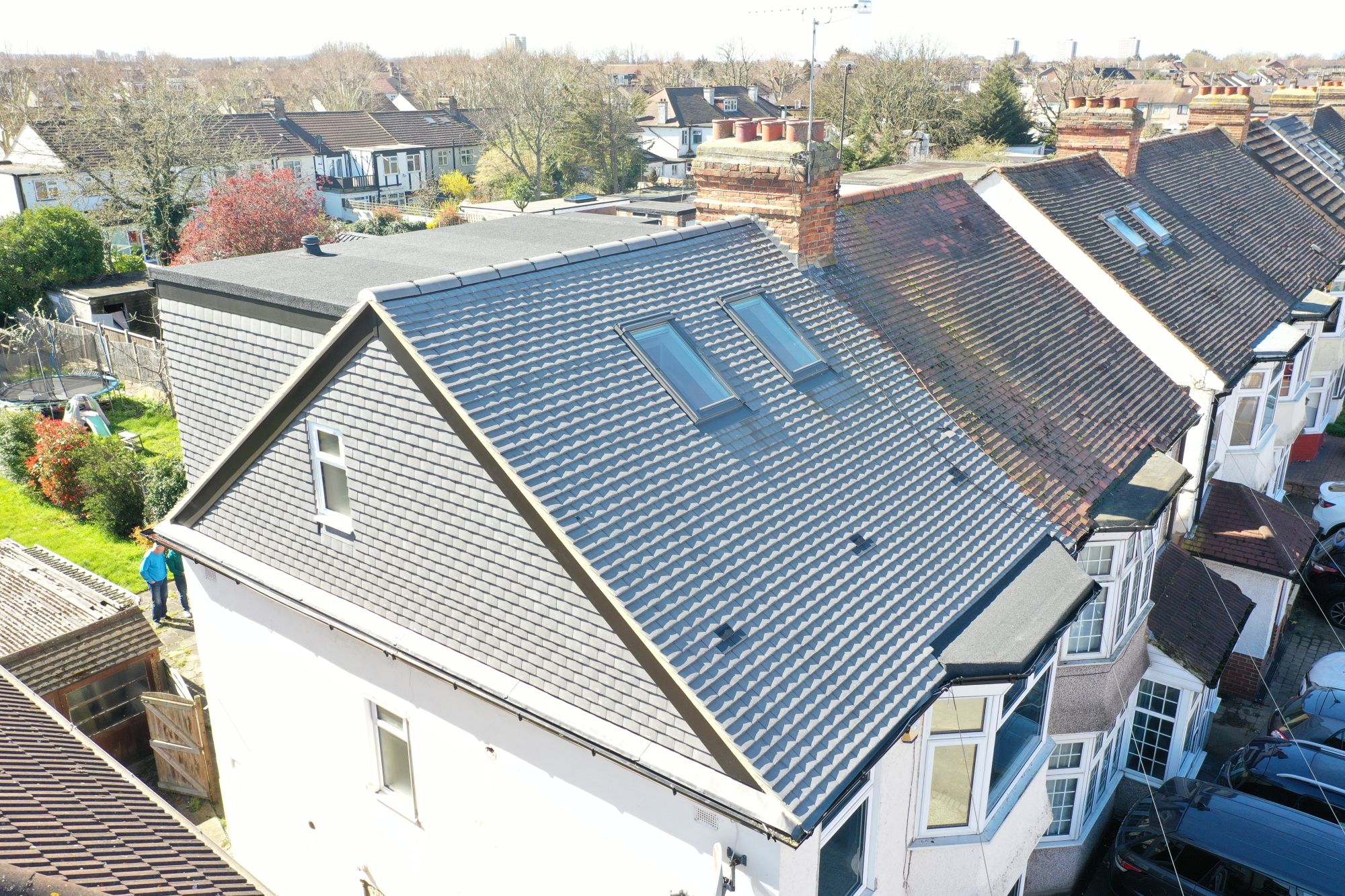 hip to gable loft conversion woolwich se18 rear dormer skylights tiled roof semi detached house