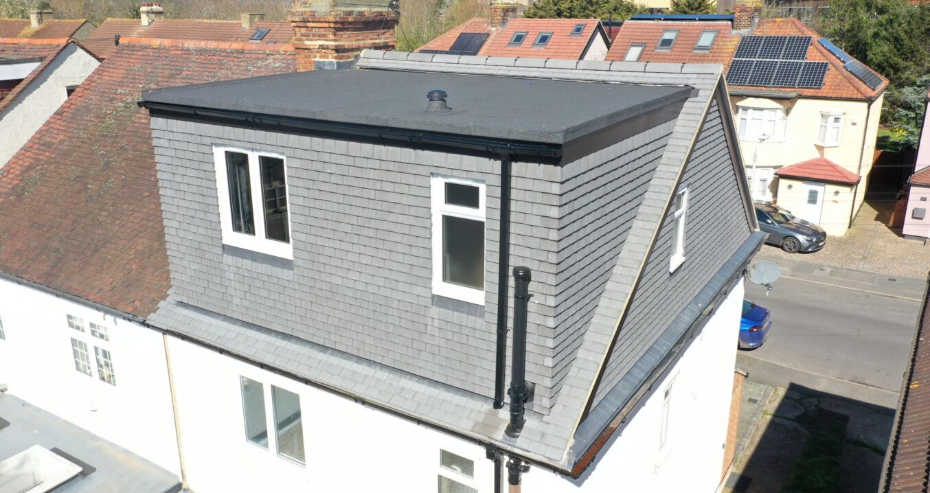 hip to gable loft conversion woolwich se18 rear dormer flat roof grey slate cladding