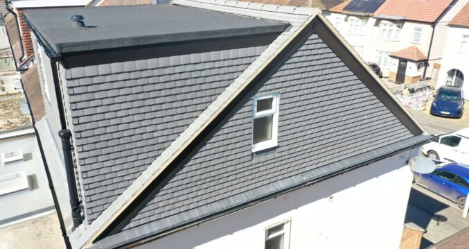 hip to gable loft conversion woolwich se18 new gable wall slate tiles window detail