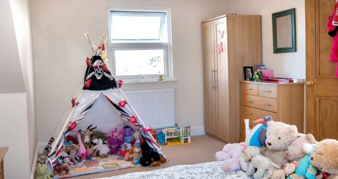 Girls loft bedroom Leytonstone E11 with teepee and wooden wardrobes