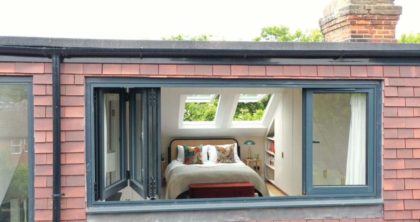 Aerial view of dormer loft conversion in Balham with rear roof extension and slate roof finish